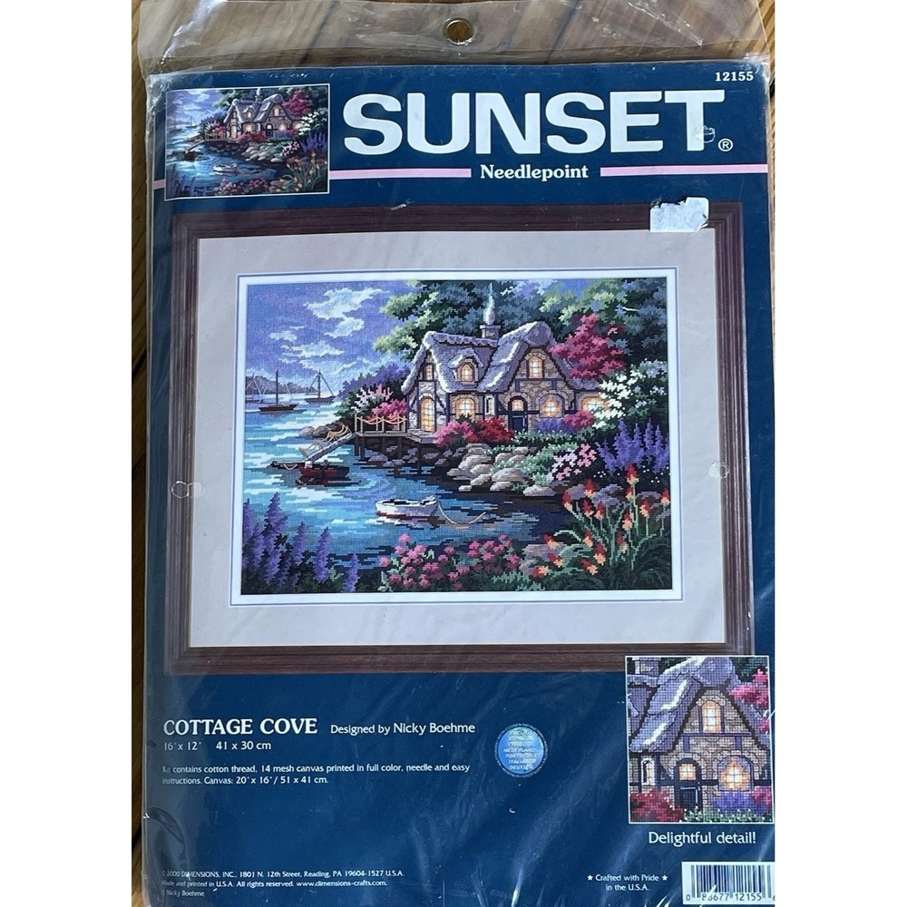 Dimensions Sunset Needlepoint Kit Cottage Cove #12155 16X 12 New Sealed 14 Mesh